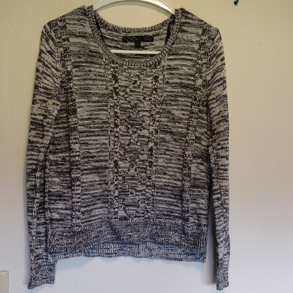 Vans Black and White Crew Neck Sweater with Textured Knit